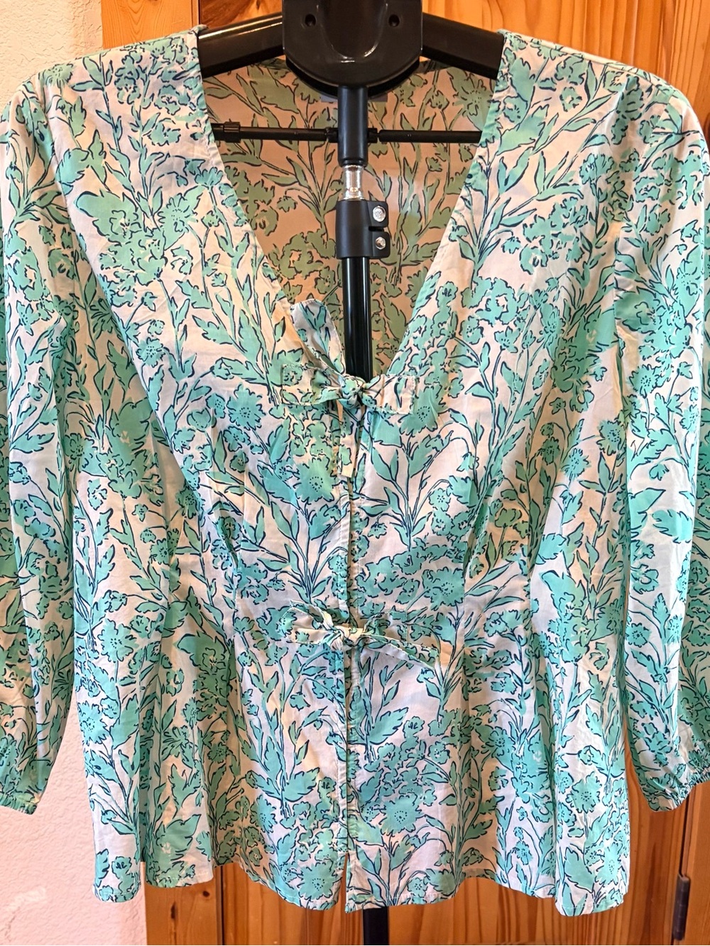 J.Jill Pima Cotton Tencel Floral Tie Front Blouse Top Size M